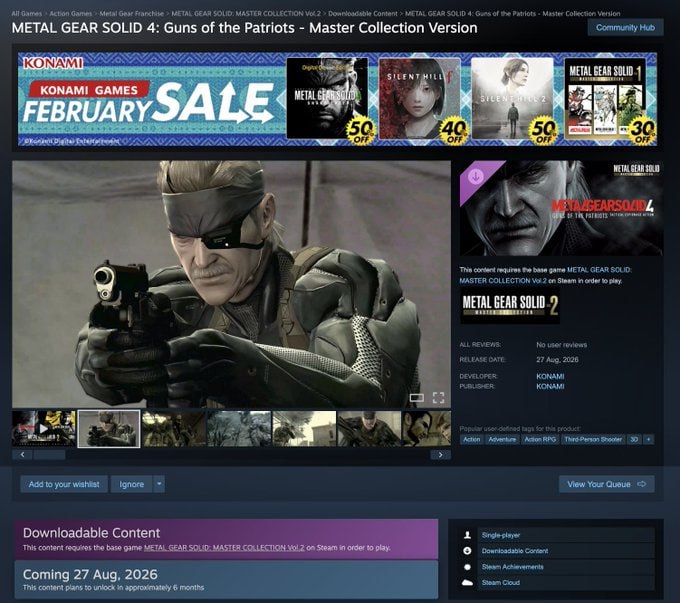Action Games Metal METAL GEAR SOLID: MASTER COLLECTION 2 Content METAL GEAR SOLID 4: Guns of the Patriots Master Version METAL GEAR SOLID 4: Guns of the Patriots Master Collection Version Community 1 