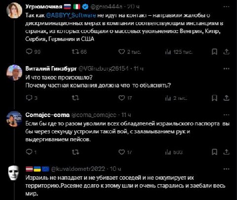А] Угрюмочная В Так как не идут на контакт направили жалобы о дискриминационных мерах в компании соответствующим инстанциям в странах. из которых сообщали с массовых увольнениях: Венгрия. Кипр. Сербия