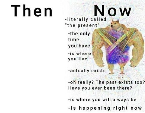 Треп Now -literally called "the present" 75 -the only time you have -is where you live -actually exists really? The past exists too? Have you ever been there? -is where you will always be -is happenin