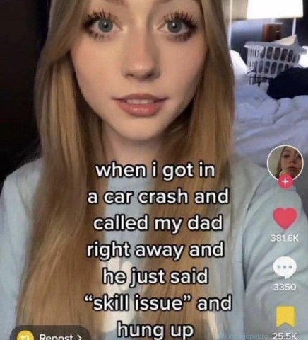 when а саг crash and called dad 381.6К right away and said 3350 skill issue” and 91 hung up 25 5К