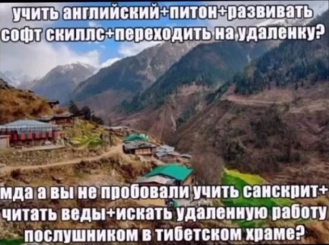 УЧИТЬ английский+питон+развиватья” мда а вы не пробовали учить санскрит+ читать веды+искать удаленную работу послушником в тибетском