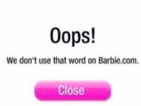 Oops! We don't use that word on Barbie.com. Close