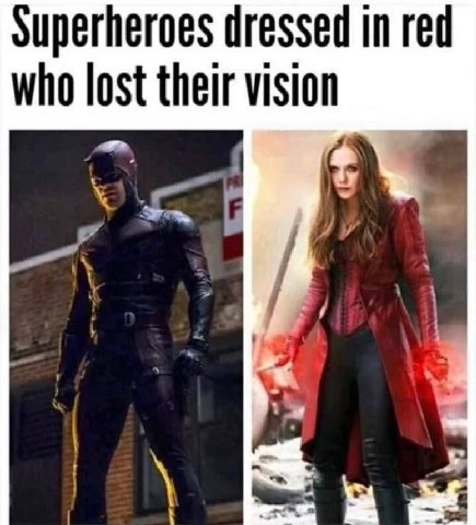 Superheroes dressed in red who lost their vision