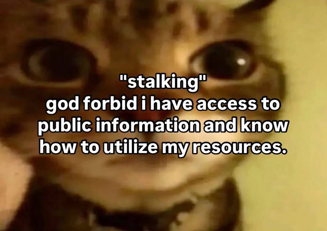 "stalking" god forbid i have access to public informationjand know how to utilize my resources.