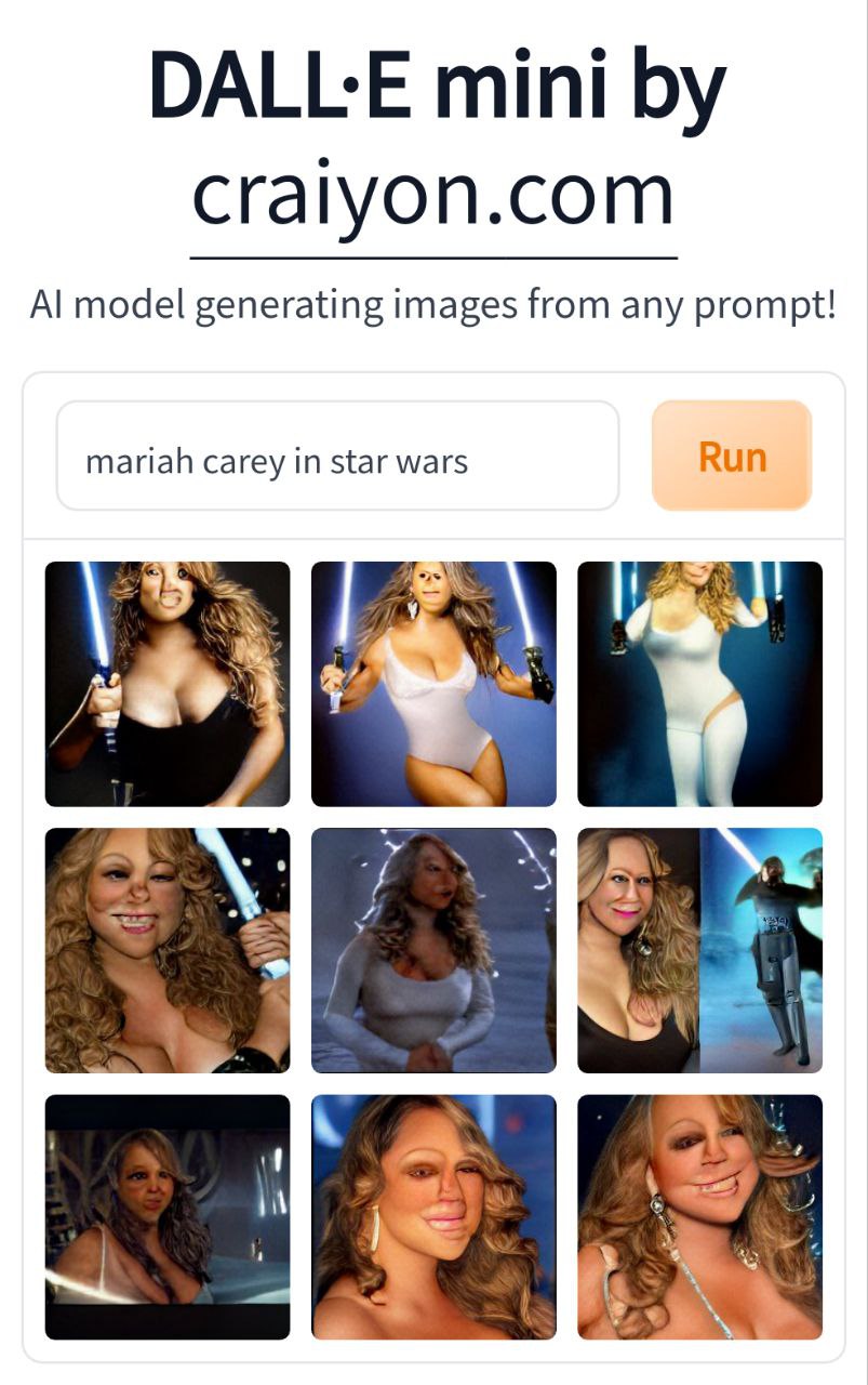 mini craiyon.com model generating images from any prompt! mariah carey in star wars Run