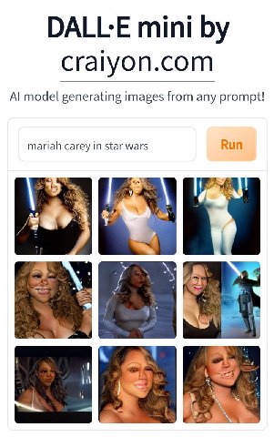 mini craiyon.com model generating images from any prompt! mariah carey in star wars Run