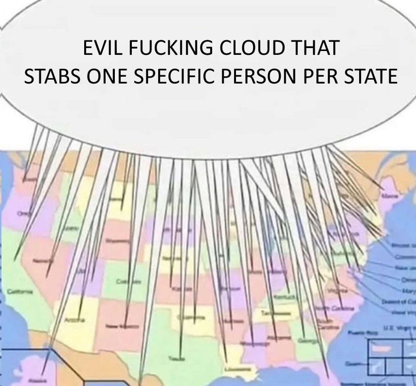 STABS ONE SPECIFIC PERSON PER STATE EVIL FUCKING CLOUD THAT