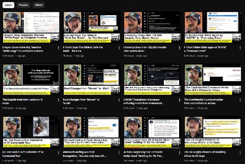 of his last 12 videos, 3 are politics adjacent (4chan ofcom drama), 2 are not political (ai), 7 are political. 
lunduke didnt change. he didnt "move right". he didnt watch too much youtube and get rec