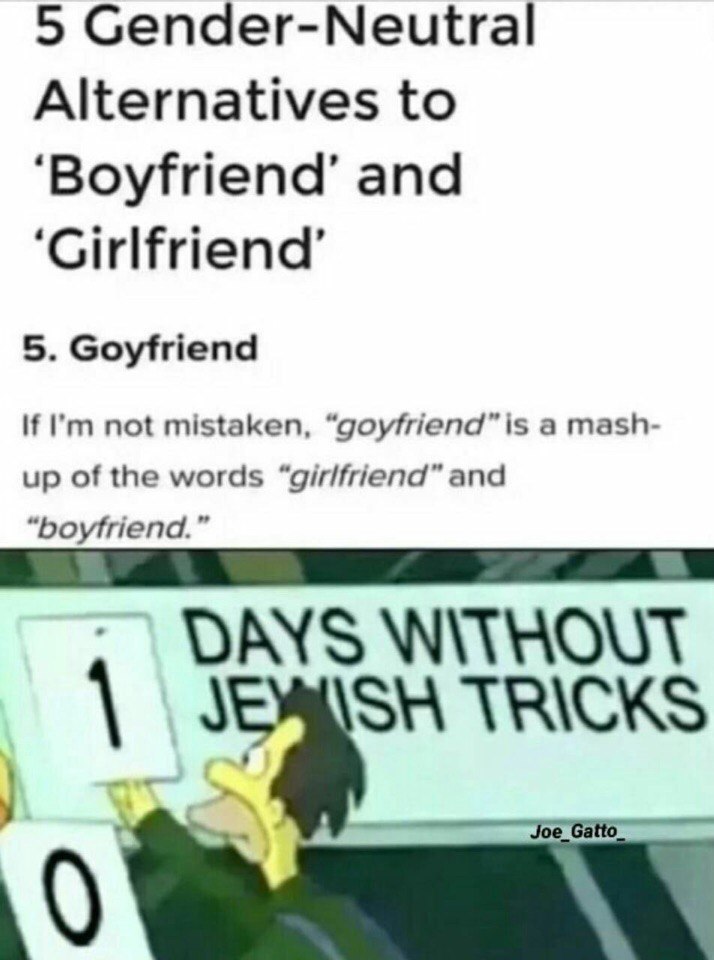 5 Gender-Neutral Alternatives to ‘Boyfriend’ and ‘Girlfriend’ 5. Goyfriend If not mistaken, “goyfriend” is a mash- up of the words “girlfriend” and 74 DAYS WITHOUT TRICKS