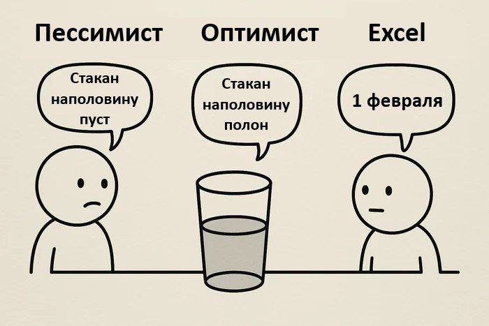 Пессимист Оптимист Excel Стакан Стакан наполовину наполовину 1 февраля пуст полон