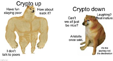 Crypto up Have fun How about Crypto down staying poor it? Laughing? Сап* eal mature we all just be nice? Aristotle once said, It's the poors the destination