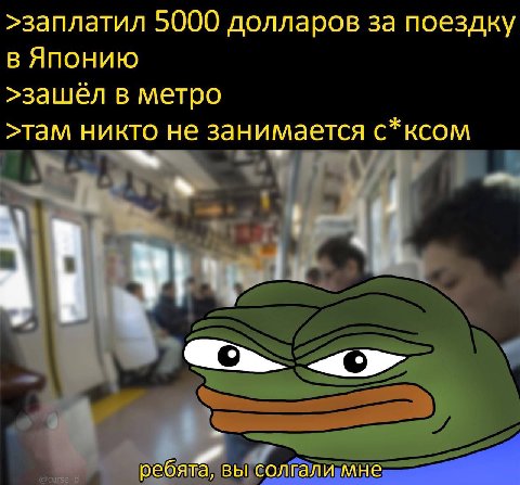 >заплатил 5000 долларов за поездку в Японию >зашёл в метро >там никто не занимается с*ксом 14% у ребята, вы солгали мне