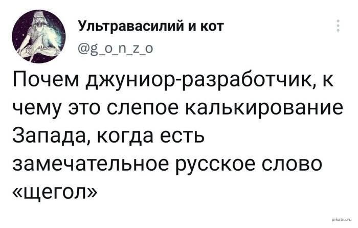 Ультравасилий и кот Почем джуниор-разработчик, к чему это слепое калькирование Запада, когда есть замечательное русское слово «щегол»