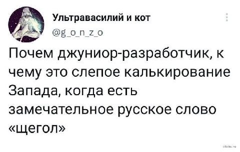 Ультравасилий и кот Почем джуниор-разработчик, к чему это слепое калькирование Запада, когда есть замечательное русское слово «щегол»