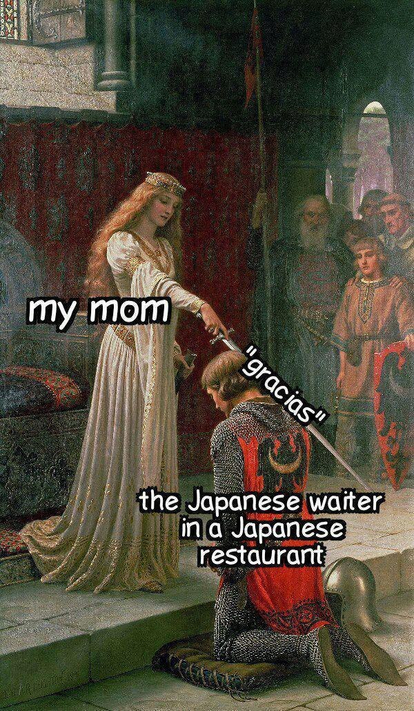 my mom i the Japanese waiter in а restaurant