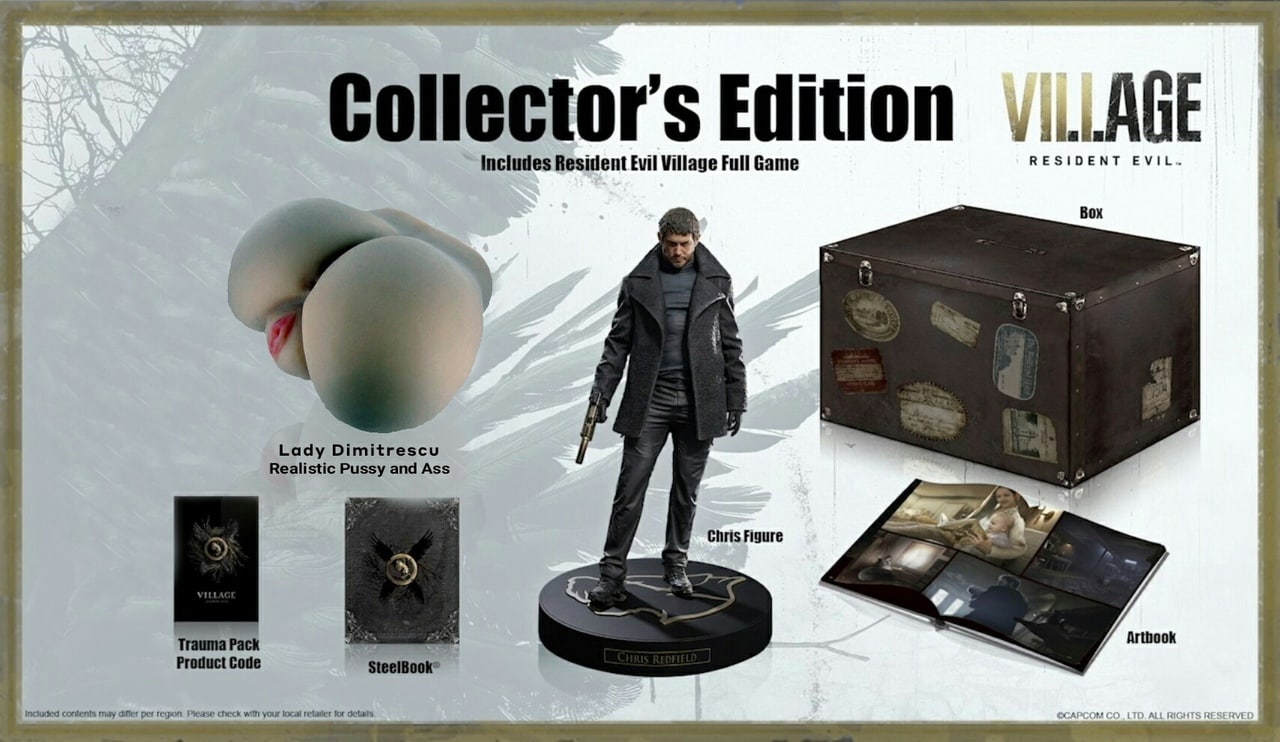 0 Includes Resident Evil Village Full Game RESIDENT EVIL. Вох Lady Dimitrescu Realistic Pussy and Ass i a 4a Chris Figure Arthook Product Code contents may Фет per regon check your local retatier for 