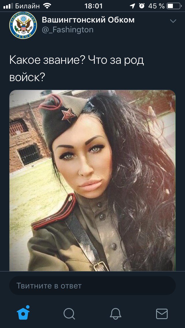 Билайн 18:01 45% Вашингтонский Обком @_Fashington Какое звание? Что за род BOUCK? я wee у я 4 Твитните в ответ