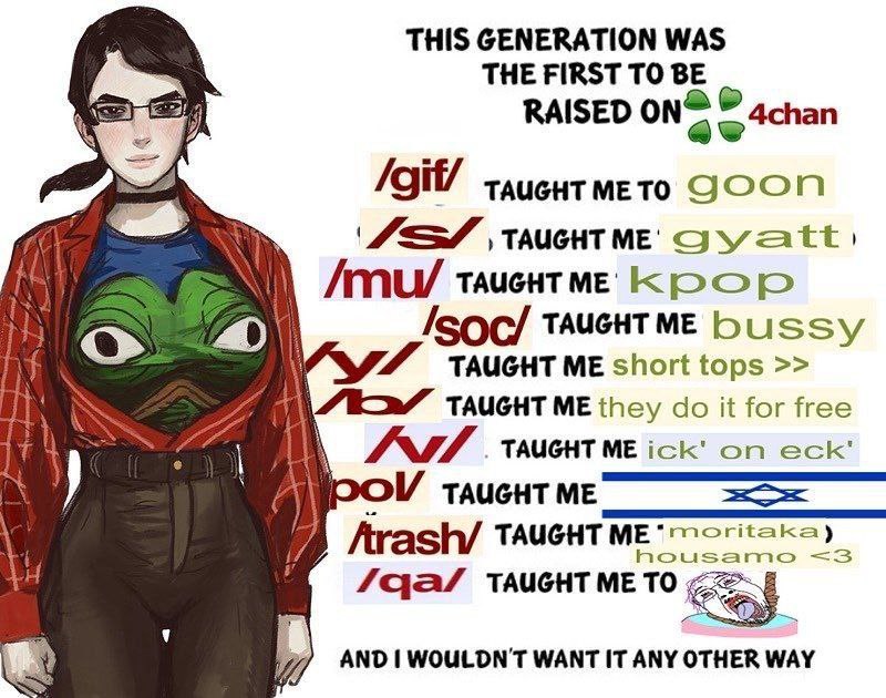 THIS GENERATION WAS А>. THE FIRST TO BE RAISED ON /git/ TAUGHT МЕТО 1 TAUGHT a) AMU/ TAUGHT ME ME short tops TAUGHT ME they it for free An TAUGHT ME ick! еск' TAUGHT ME TO AND WOULDN'T WANT IT ANY OTH