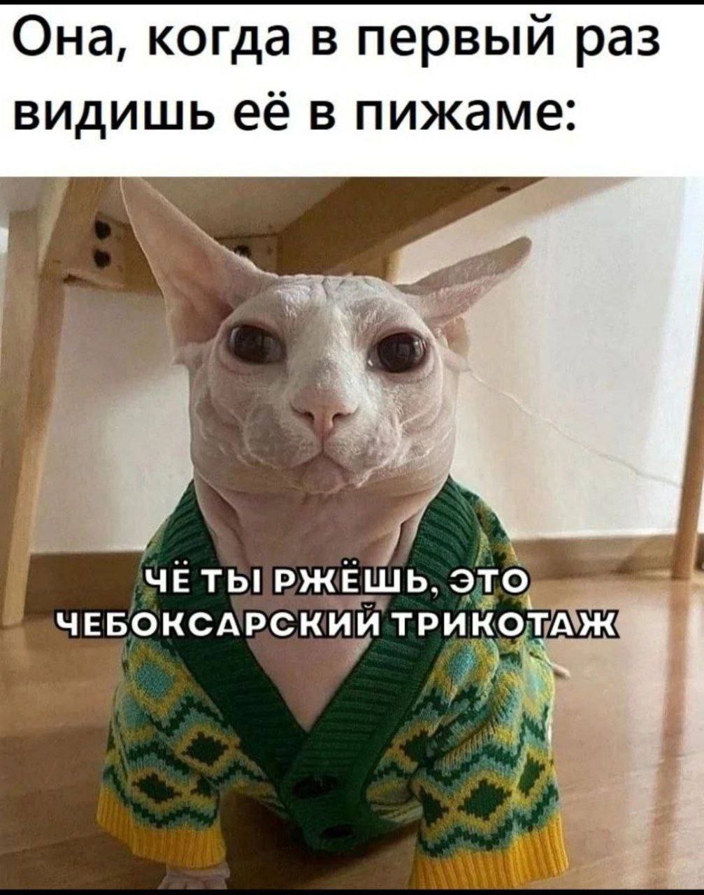 Она, когда в первый раз видишь ее в пижаме: he i ЧЕТЬ! РЖЕШЬ. это ЧЕБОКСАРСКИИ ТРИКОТАЖ