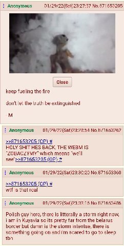 Anonymous 01/29/22(Sat)23:27:57 No.871653205 Close keep fueling the fire don't let the truth be extinguished Anonymous 01/29/22(Sat)23:28:54 No.871653262 >>871653205 HOLY SHIT HES BACK, THE WEBM IS "Z