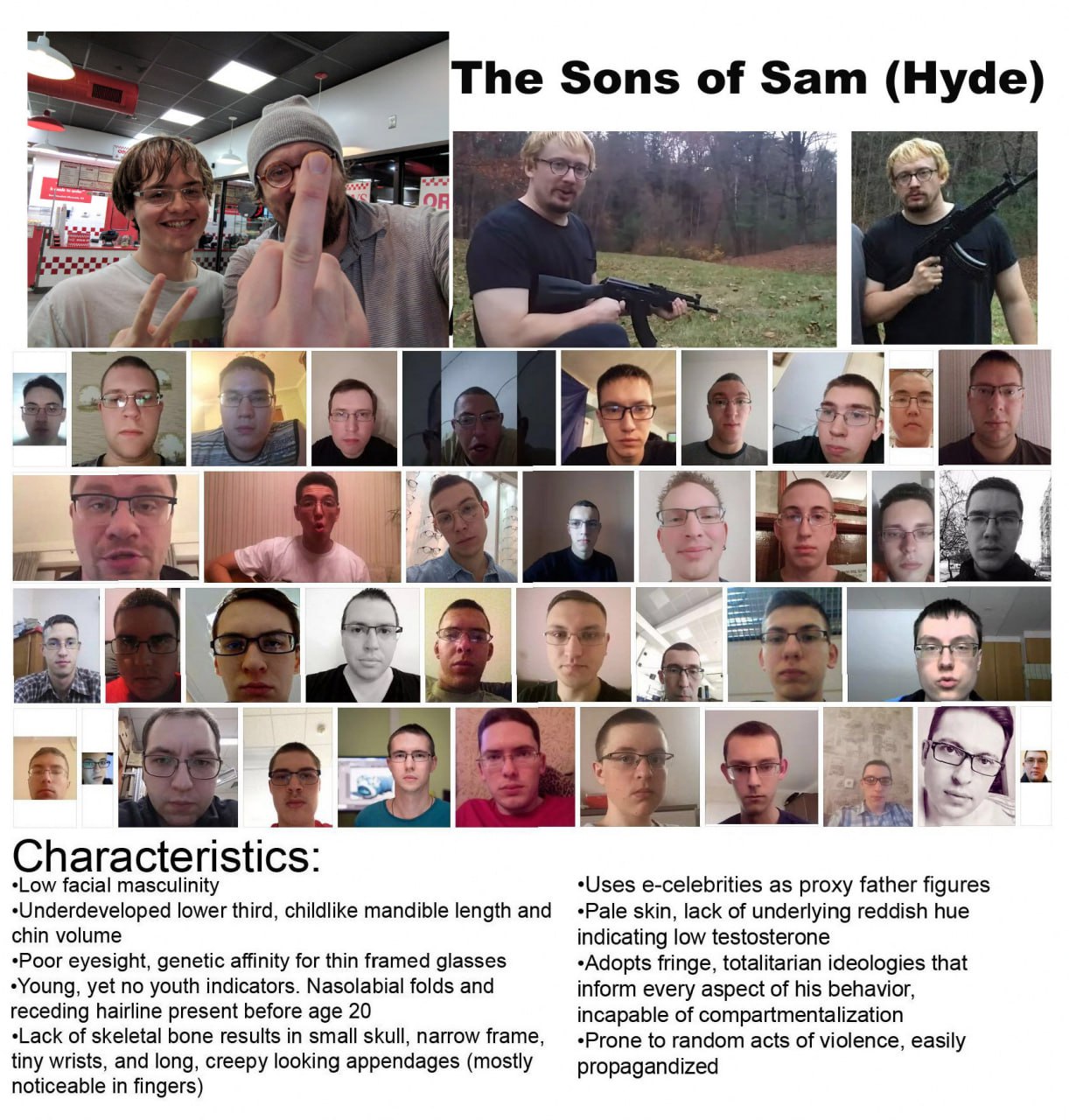 The Sons of Sam (Hyde) Characteristics: facial masculinity e-celebrities as proxy father figures lower third, childlike mandible length and «Рае skin, lack of underlying reddish hue chin volume indica