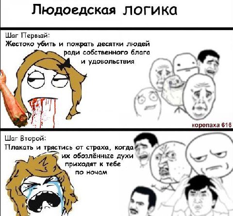 Людоедская логика War Первый: Жестоко и пожрать десятки людей ради собственного блага и удовольствия 7+? 4? корепаха 616 Шаг Второй Плакать и трястись от страха, когда обозлённые духи a приходят к теб