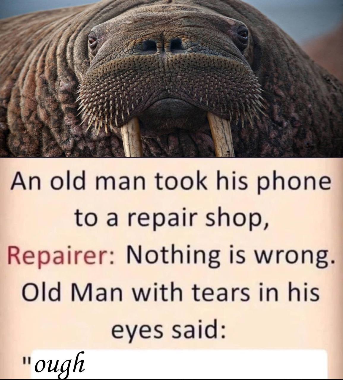 old man took his phone to a repair shop, Repairer: Nothing is wrong. Old Man with tears in his eyes said: "ough