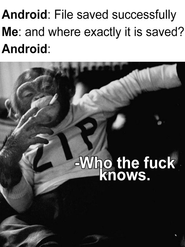 Android: File saved successfully Me: and where exactly it is saved? Android: -Who the fuck knows.