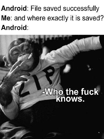 Android: File saved successfully Me: and where exactly it is saved? Android: -Who the fuck knows.