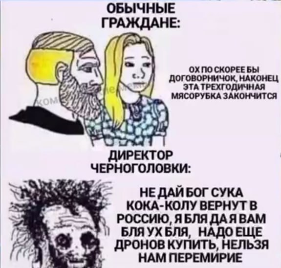 ОБЫЧНЫЕ ГРАЖДАНЕ: 722222 CKOPEE Bbi МЯСОРУБКА ЗАКОНЧИТСЯ ДИРЕКТОР ЧЕРНОГОЛОВКИ: СУКА КОКА-КОЛУВЕРНУТВ РОССИЮ, ЯБЛЯ ДАЯВАМ БЛЯУХБЛЯ, НАДОЕЩЕ ДРОНОВ КУПИТЬ, НЕЛЬЗЯ ПЕРЕМИРИЕ