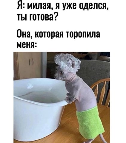 Я: милая, я уже оделся, ты готова? Она, которая торопила меня: