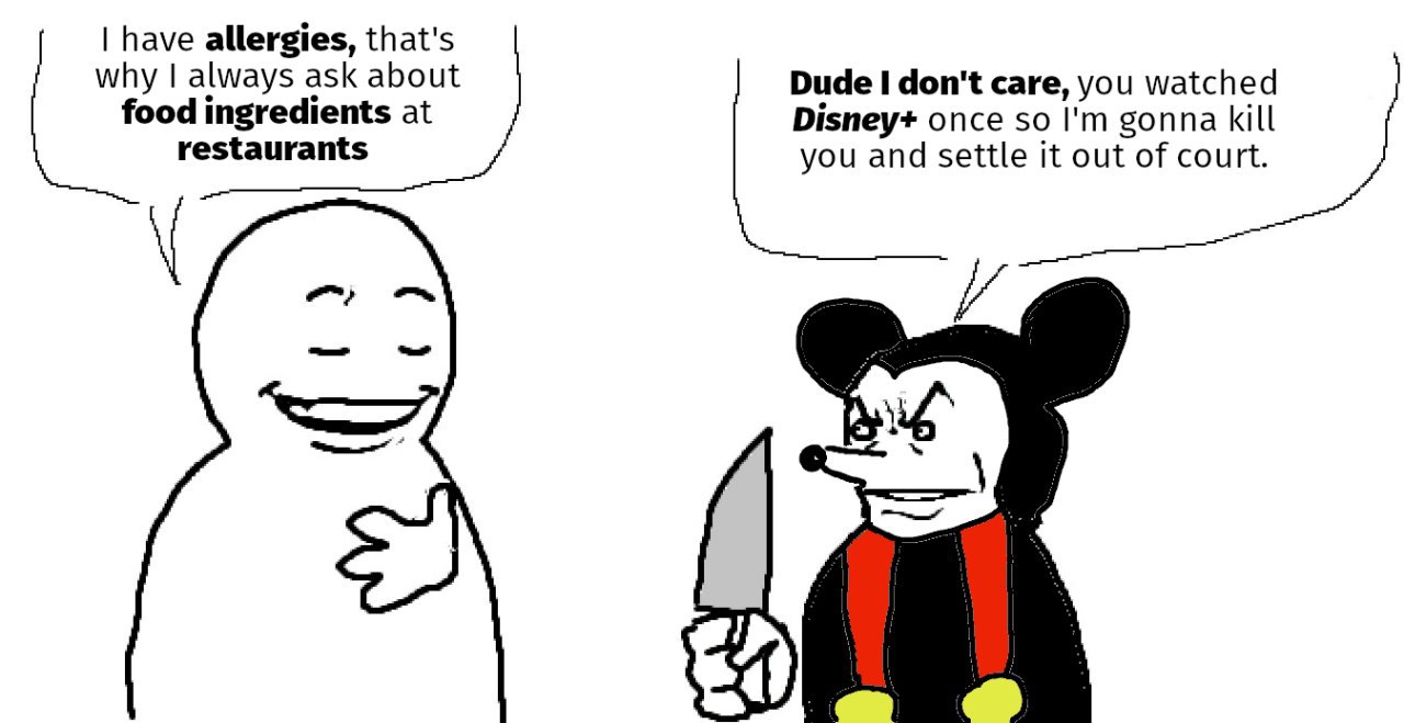 have allergies, that's why always ask about Dude don't care, you watched food ingredients at Disney+ once so gonna kill restaurants you and settle it out of court. и