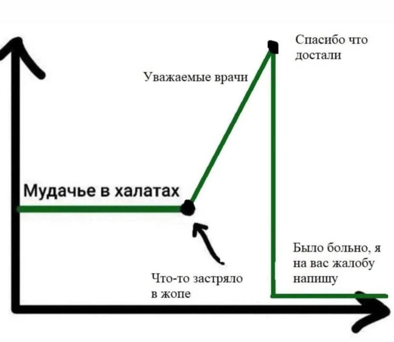 Спасибо что достали Уважаемые врачи Мудачье в халатах Было больно, я на вас жалобу Что-то застряло напишу в жопе