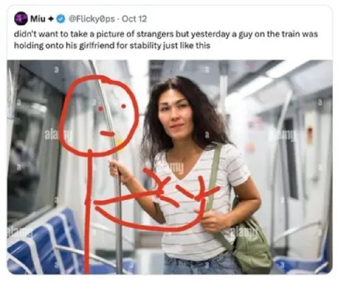 0 Oct 12 didn't want to take a picture of strangers but yesterday a guy on the train was holding onto his girlfriend for stability just like this whe ala я at