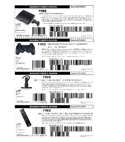 MANUFACTURER'S COUPON 1 FREE ОМЕ(1) SONY® PLAYSTATION 3™ 1 RETAILER: Ifa terms are met, we will reimburse you face value lsted in the (ENTER RETAIL VALUE BOX) plus TERMS: Coupon must be redeemed in ac