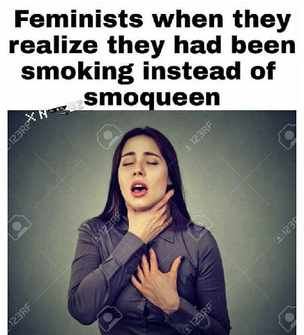 Feminists when they realize they had been smoking instead of smoqueen