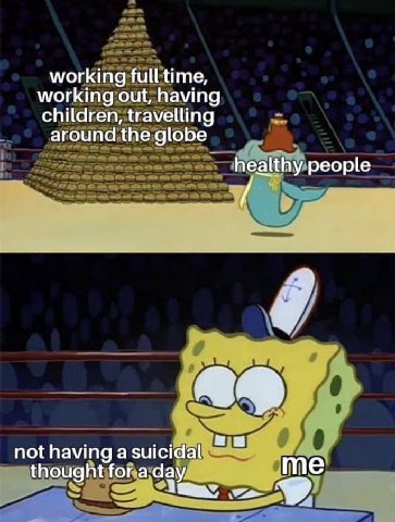 working full time, working out, having children, travelling around the globe healthy people not having a suicidal thought for a day me