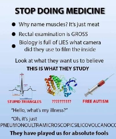 STOP DOING MEDICINE Why name muscles? It’s just meat Rectal examination is GROSS Biology is full of LIES what camera did they use to film the inside Look at what they want to believe THIS IS THEY STUD