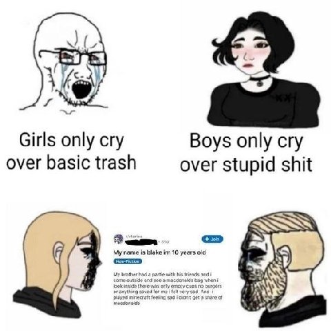 я Girls only cry Boys only cry over basic trash over stupid shit My name is blake 10 years old nds and А