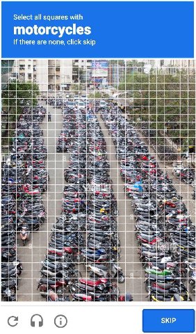 Select all squares with motorcycles If there are none, click skip а а