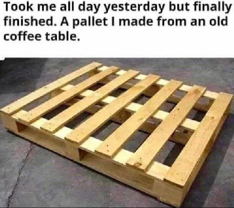 Took me all day yesterday but finally finished. A pallet made from an old coffee table.