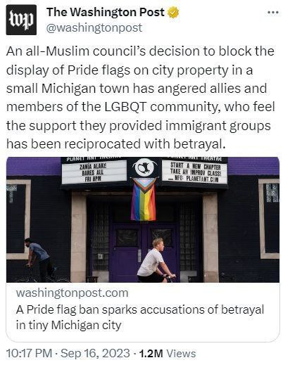 The Washington Post An all-Muslim council’s decision to block the display of Pride flags on city property ina small Michigan town has angered allies and members of the LGBQT community, who feel the su