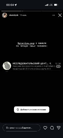 oll LTE kkorolyok 15 мин. @plavlya.png в канале на четыре тыщи человек: ИССЛЕДОВАТЕЛЬСКИЙ ЦЕНТ... 13:58 поздравляю дорогих Адилю и Анатолия с помолвкой!!!!!!!!! это очень Отправить сообщение...