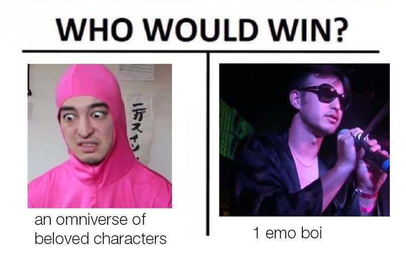 WOULD WIN? 2 an omnive rse of beloved characters 1 emo boi