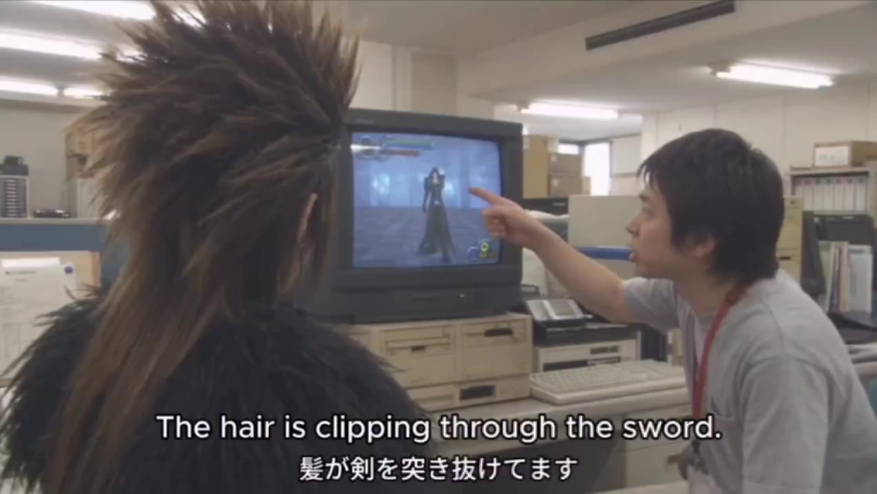 The hair is clipping)through the sword Should | make the hair shorter? = Г Makelthe sword shorter