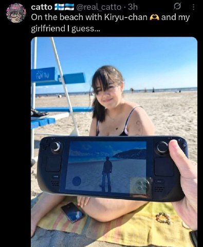catto @real. catto On the beach with Kiryu-chan £4 and my girlfriend guess 2)