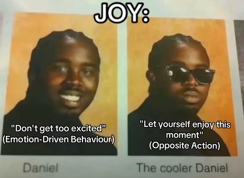 “Let yourself enjoy this "Don't get too excited" moment" (Emotion-Driven Behaviour) (Opposite Action)