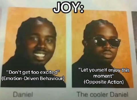 “Let yourself enjoy this "Don't get too excited" moment" (Emotion-Driven Behaviour) (Opposite Action)