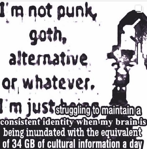not punk, goth, alternative or whatever, consistent identity when'my of 34 of cultural information a being inundated with the equivalent