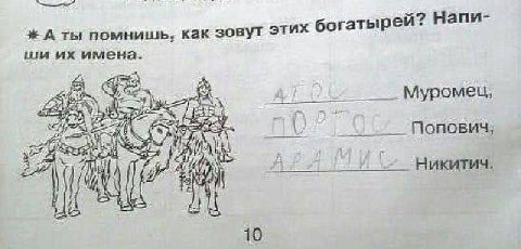 тырей? Напи- А ты помнишь, как зовут этих бога имена. Муромец, Попович, Никитич, 10